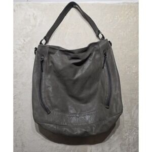 Elliott Lucca Gray Pebbled Leather Slouchy Hobo Shoulder Bag Crossbody Large